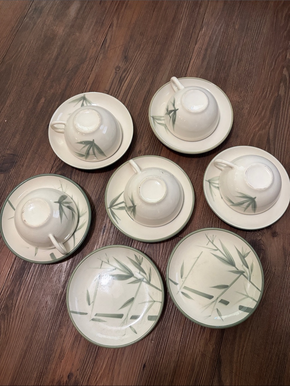 Green Bamboo Porcelan Tea Cup&Saucer Set of 5 Winfield Pottery from California!